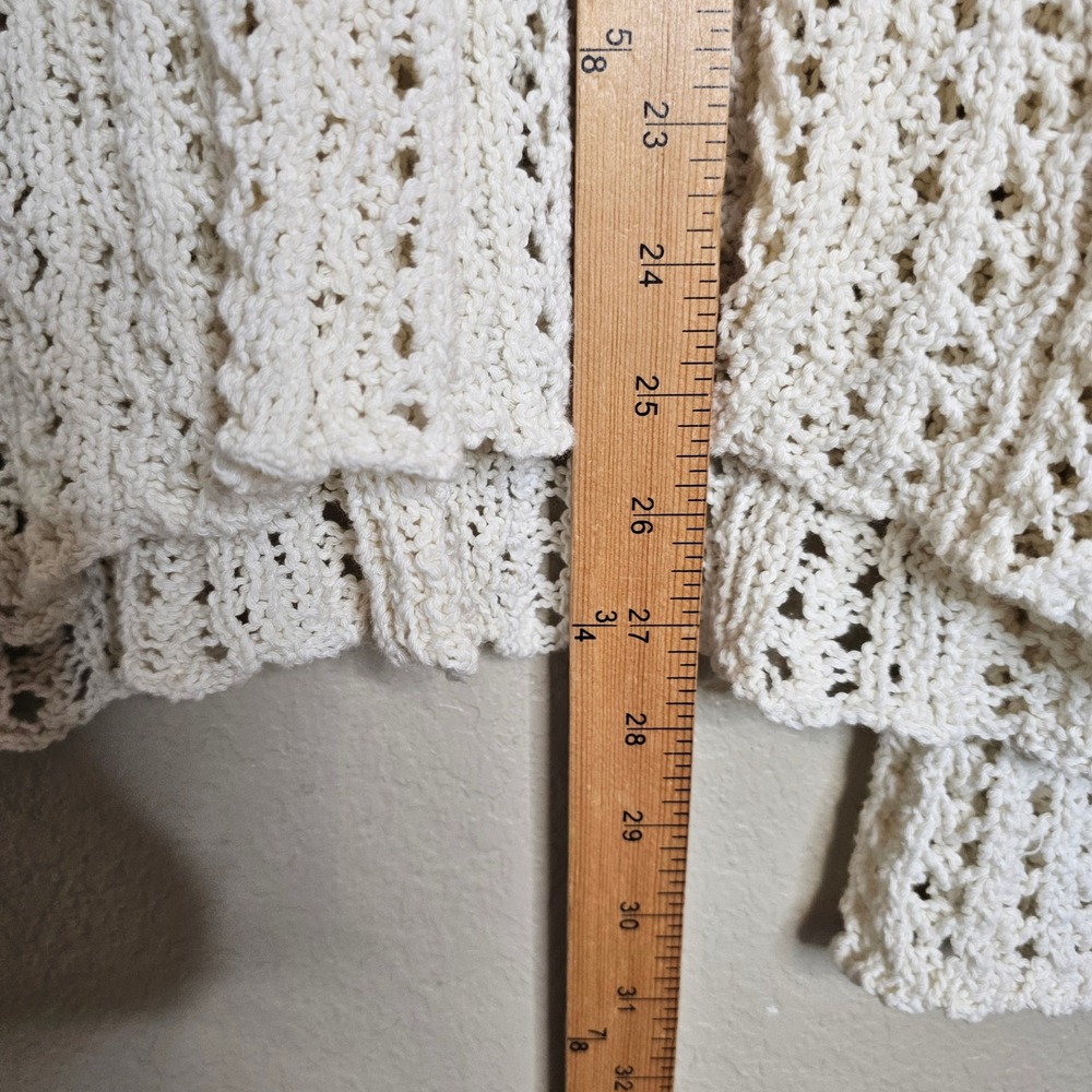 American Eagle Cream Crochet Knit Lace Up Tassel Polo Sweater Medium Ivory Boho - Picture 9 of 10